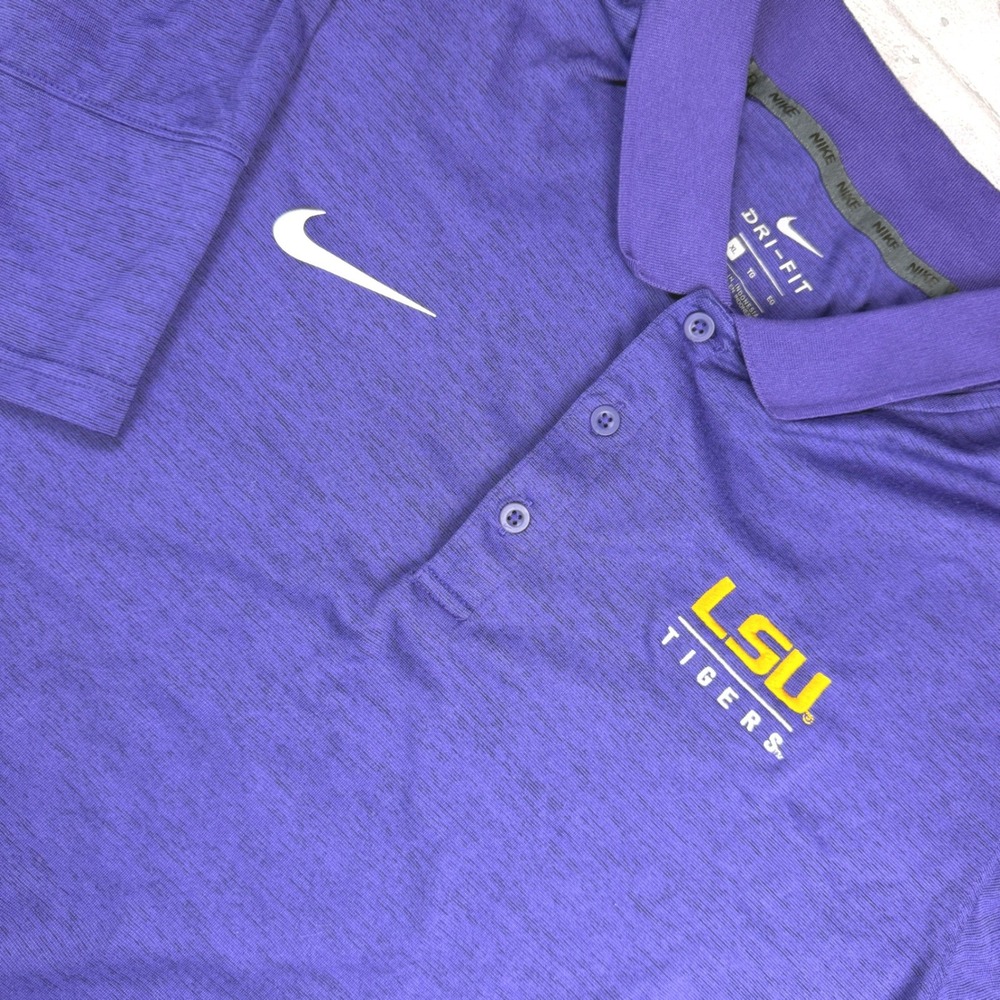 Nike LSU Tigers Polo Mens XL Purple Dri-FIT Short Sleeve NCAA M-51500 EUC